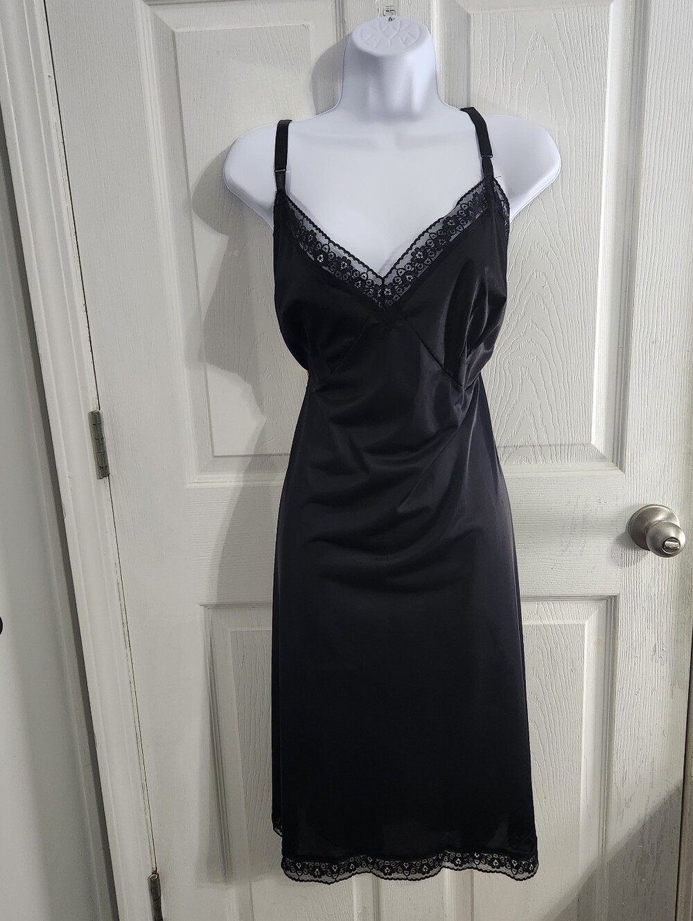 Black satin babydoll lace slip dress whimsigoth coquette dark romantic size 48